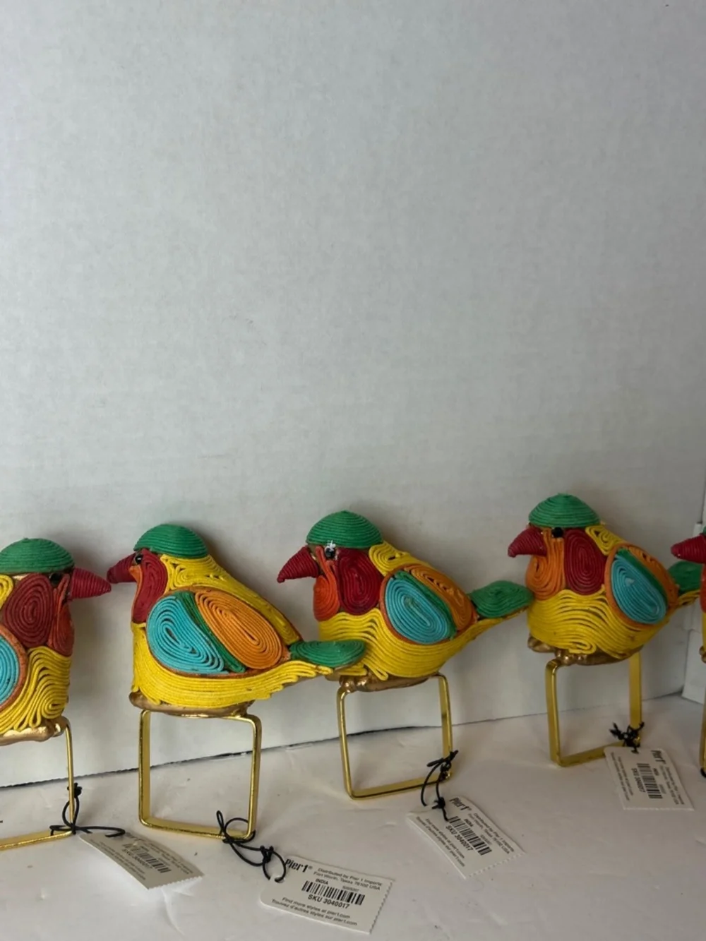 7 Pc Pier 1 Quilled Paper Sparrow Bird Napkin Holders Handmade colorful Kitschy